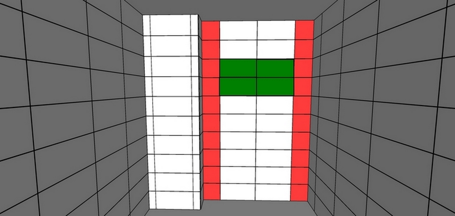 Зеленым цветом показаны целые плитки; Красным — подрезки