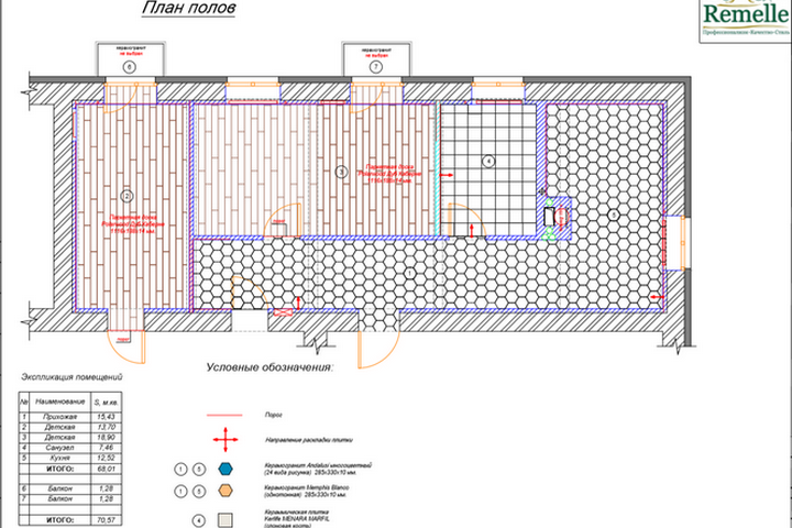 План напольного покрытия по проекту ремонта от Ремэлль