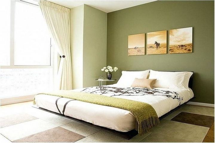 Спальня с оливковыми стенами
